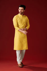 Ensemble pyjama Kurta en coton spécial Haldi jaune pour homme